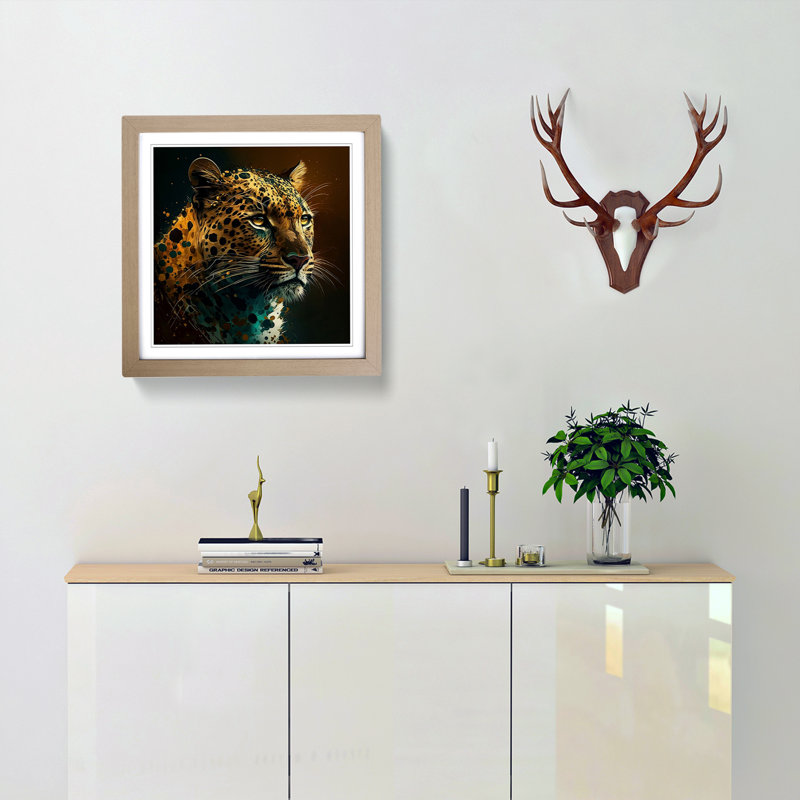 Leopard Expressionism - Single Picture Frame Print on Wood, Oak