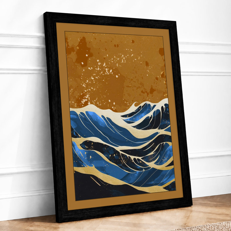 Great Wave Rising Japandi - Framed Print, Black, A4 - 29.7 x 21.0 cm