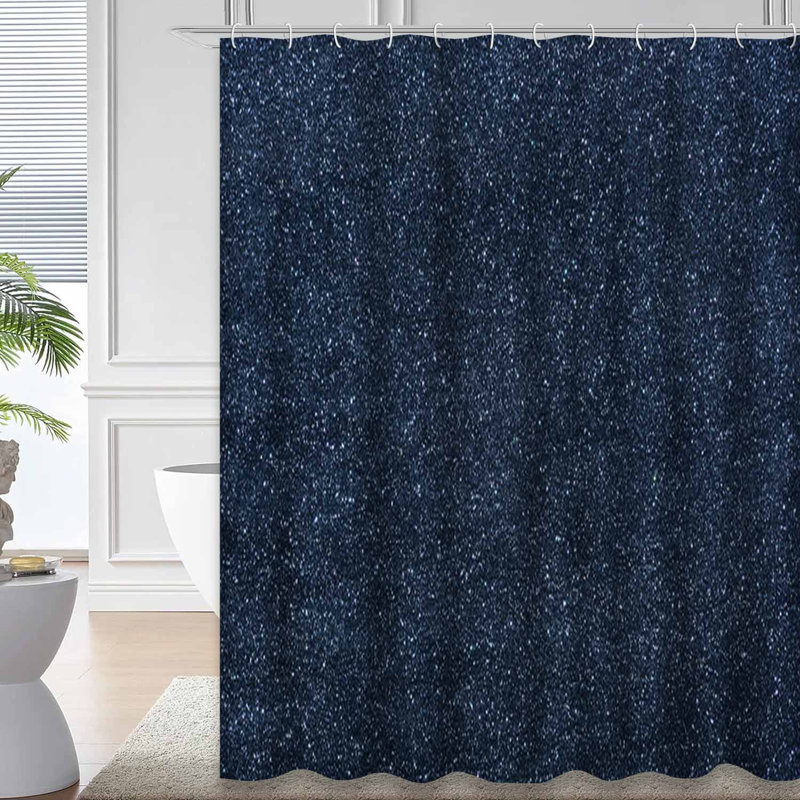 Rideau de douche bleu marine à motif aigue-marine abstrait avec 12 crochets, L 72 po x l 72 po