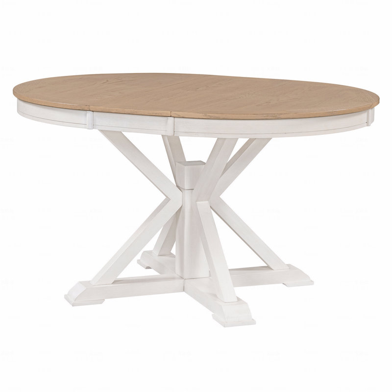 Table de salle à manger rétro avec rallonge fonctionnelle de 12 po, Blanc / Brun