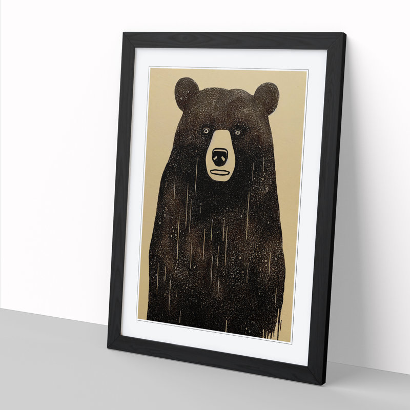 Bear Chalk - Single Picture Frame Print, 64cm H x 46cm W, Oak