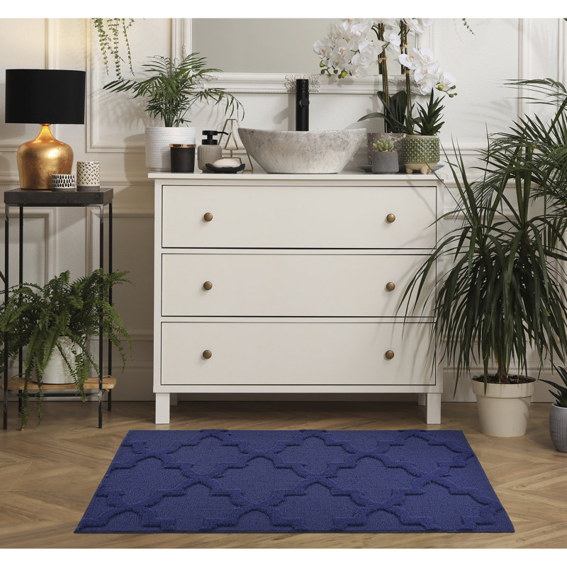Tapis bleu marine à motif de treillis, Rectangle 4 pi x 6 pi
