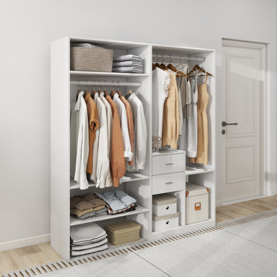 Armoire-penderie moderne en bois: 5 tablettes et 2 tiroirs