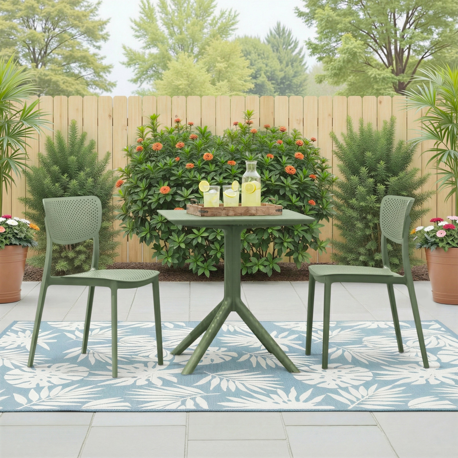 Farrah 31" Square 2-Person Bistro Set, 23.6" D x 23.6" W x 29.5" H, Olive Green