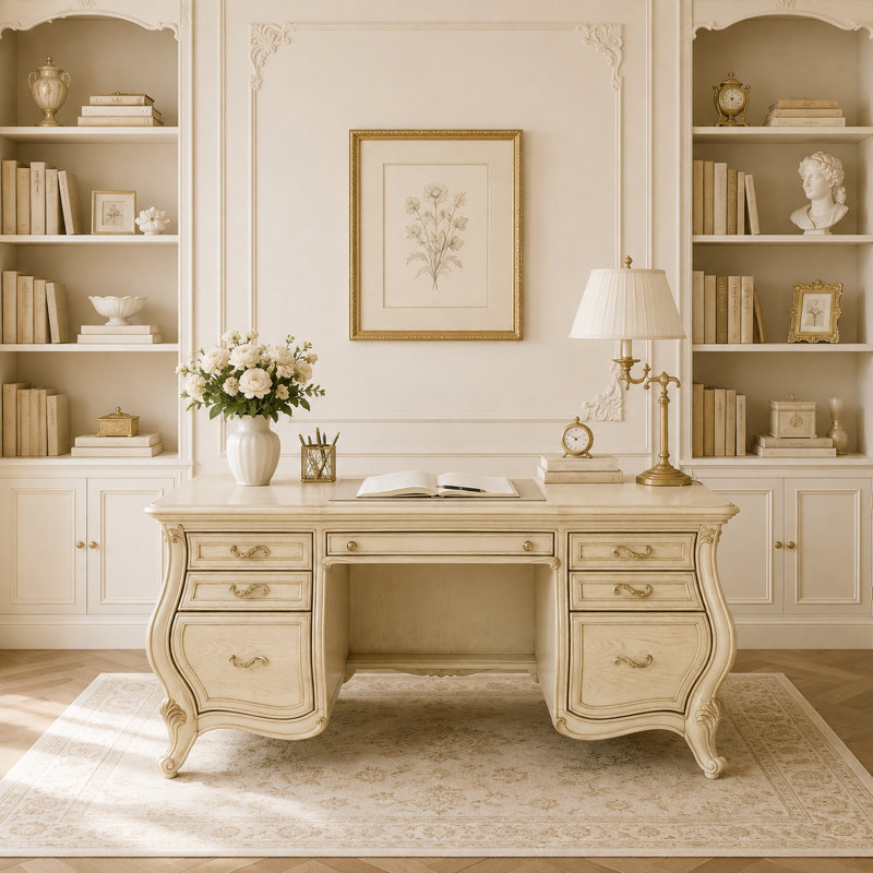 Platine de Royale Solid Wood Executive Desk, Champagne