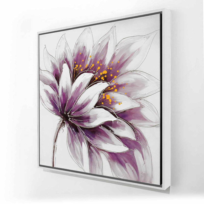 Fleur mauve - décor de toile botanique romantique encadré, Gris / Mauve, Blanc