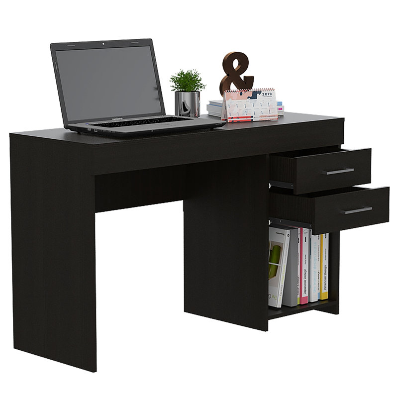 Drawer Computer Desk, One Lower Shelf, Black