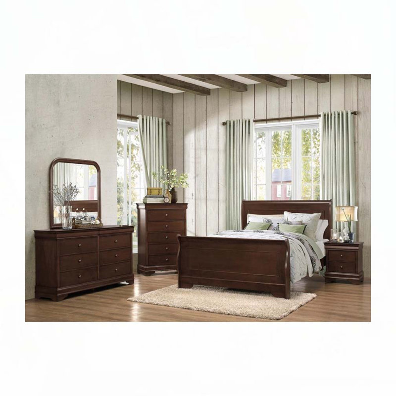 Lit plateforme en bois de cerisier foncé, Grand lit