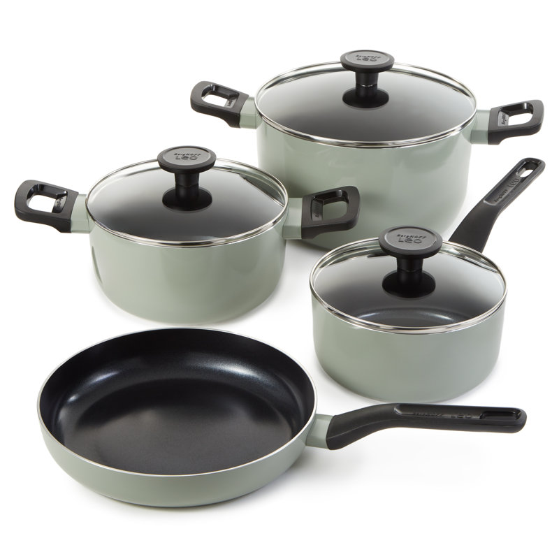 BergHOFF Leo Glints 7Pc Ceramic Nonstick Cookware Set, Spirit, Green