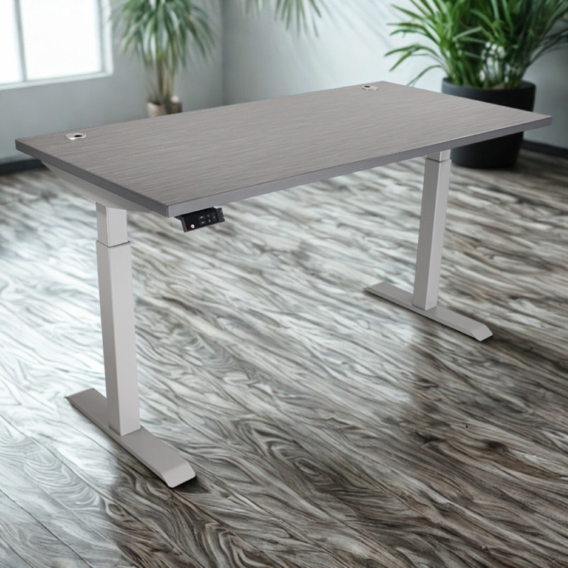 Skyscraper Electric Height Adjustable Standing Desk, Dual Motor and Digital Control with Memory, 60x24, Charcoal Strand Top with Brushed Silver Frame