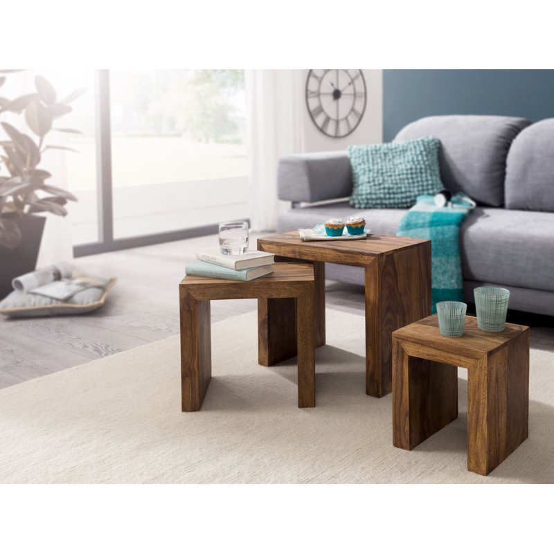 Mumbai Solid Wood Sled Nesting Tables, Sheesham