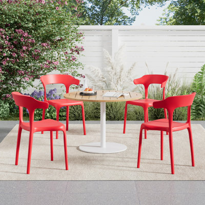 Set Of 4 Stackable Plastic Patio Chairs, Outdoor Dining Chairs Set Modern Office Guest Reception Seating, Lightweight Garden Chairs For Office, Balcony, Porch, Patio