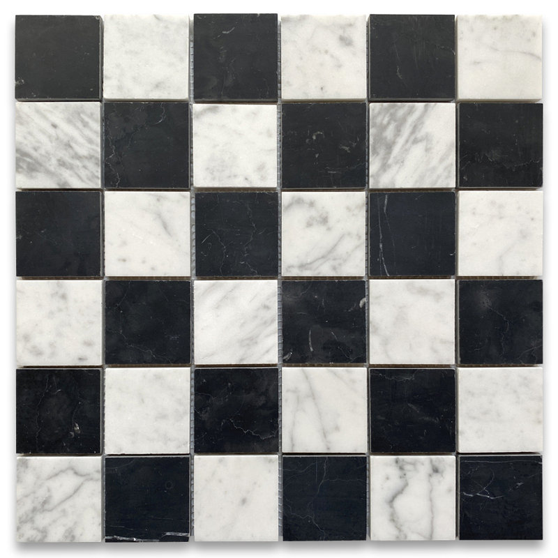 Carreau de mosaïque en marbre 12 po x 12 po, Blanc / noir