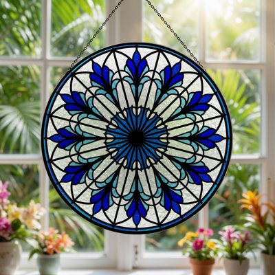 Panneau de vitrail floral bleu 7,8 "H