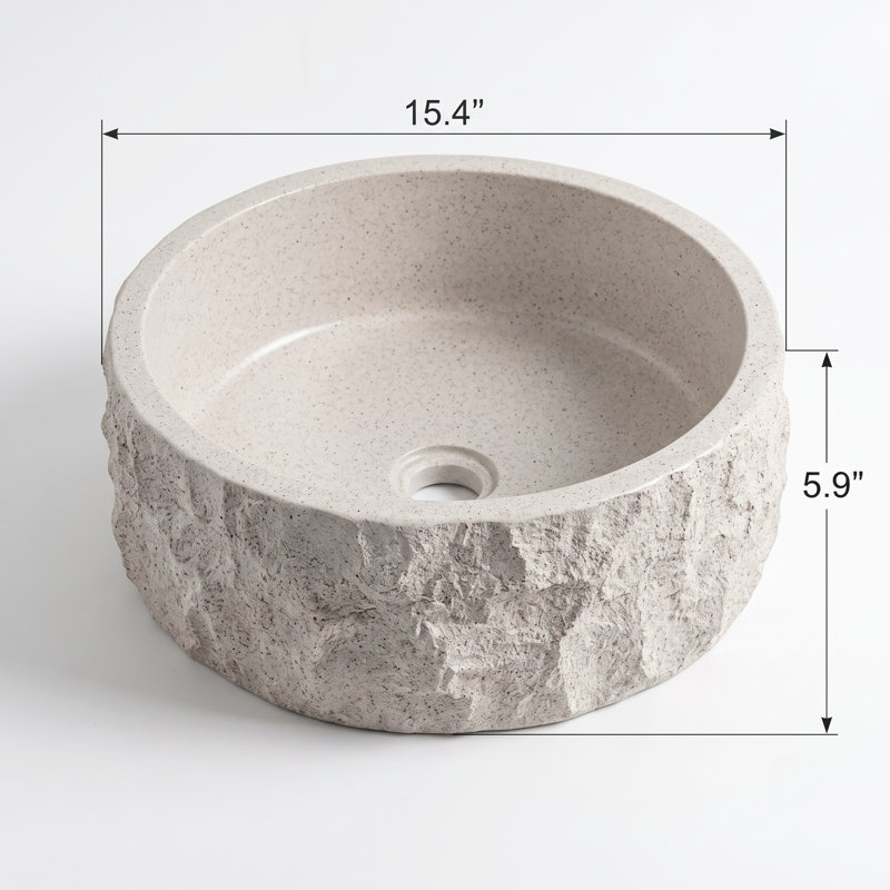 15'' Chiseled Solid Surface Vessel Sink With Raw Crust Texturing