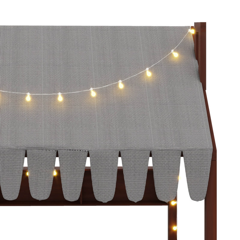 Lit de sol pour enfants d'inspiration Montessori avec barrière de sécurité, auvent, éclairage et trois compartiments de rangement