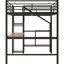 Lit mezzanine en métal noir avec bureau intégré, escalier de rangement, garde-robe et éclairage-1046650792