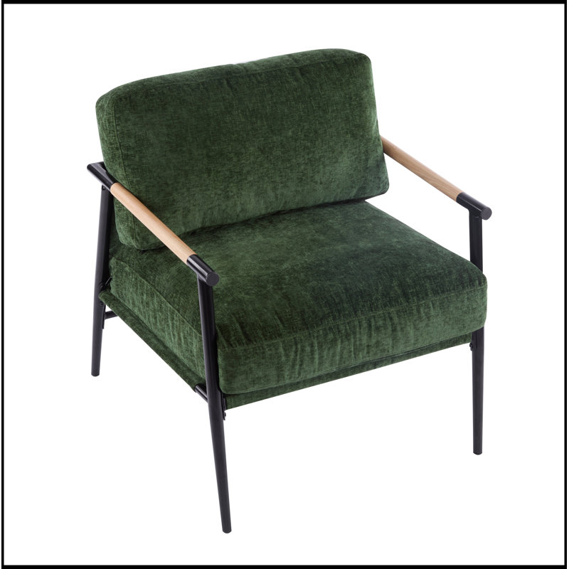 Chaise à accoudoirs minimaliste en métal et en bois avec coussins moelleux pour diverses pièces, Vert