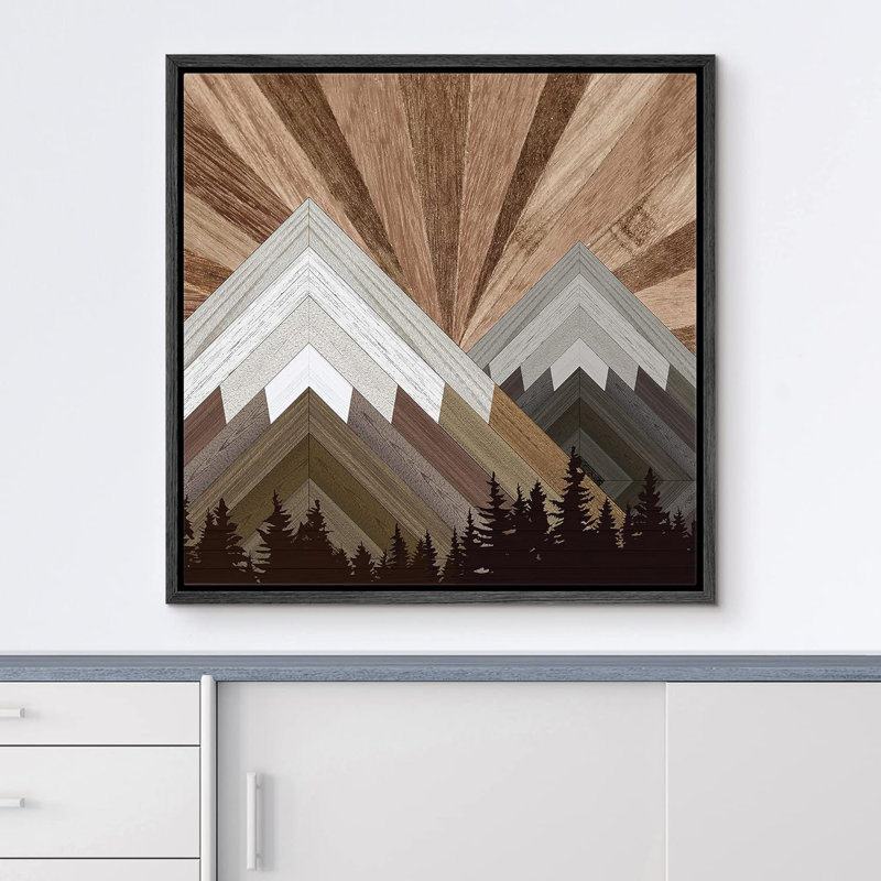 Western Decor Wood Block Mountain Range Forest Landscape Nature Wilderness Neutral Modern Decor, impression sur toile, Noir