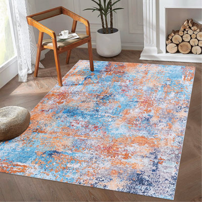 Tapis pour le salon, tapis lavable à la machine, à poils courts, antidérapant, antidérapant, pliable, adapté aux enfants et aux animaux de compagnie - Tapis pour le salon, la chambre à coucher, la cuisine (multi)