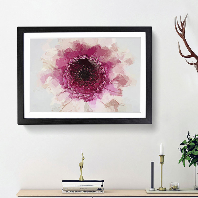 Heart of a Pink Gerbera in Abstract - Picture Frame Graphic Art Print, 62cm H x 87cm W x 2cm D, Black Framed
