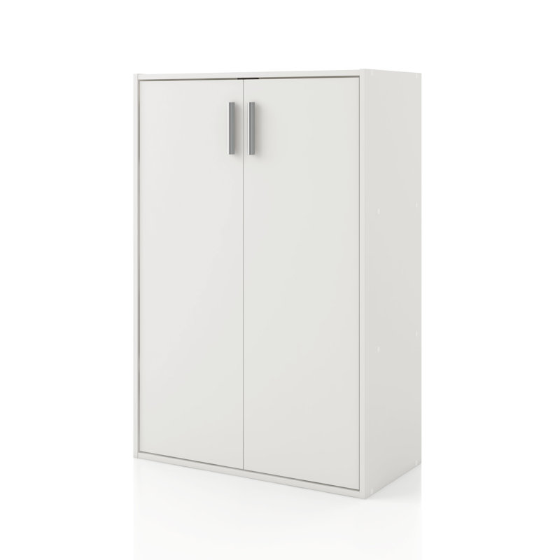 Bibliothèque de rangement en bois à 3 niveaux avec portes H 35,5 "Breayla, Blanc