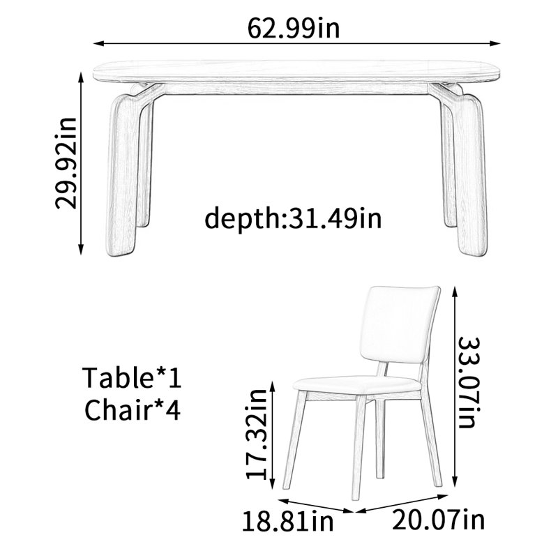 Ensemble de table de salle à manger de haute qualité, Blanc cassé / blanc, H 29,92 po x L 62,99 po x l 31,49 po