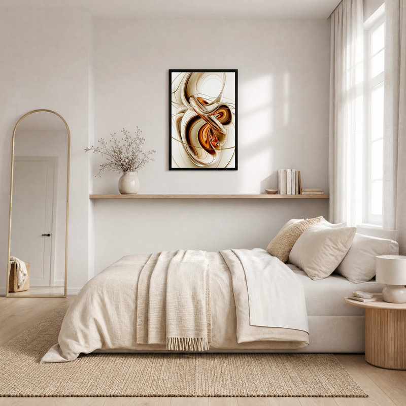 Toile murale aux formes abstraites tourbillonnantes en bronze et or, H 36 po x l 24 po