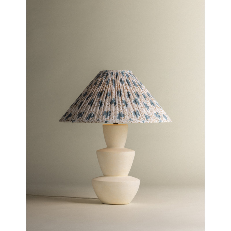 Kamas Table Lamp With Bloom Slate Shade, Patina Brass/Ceramic Ivory Texture