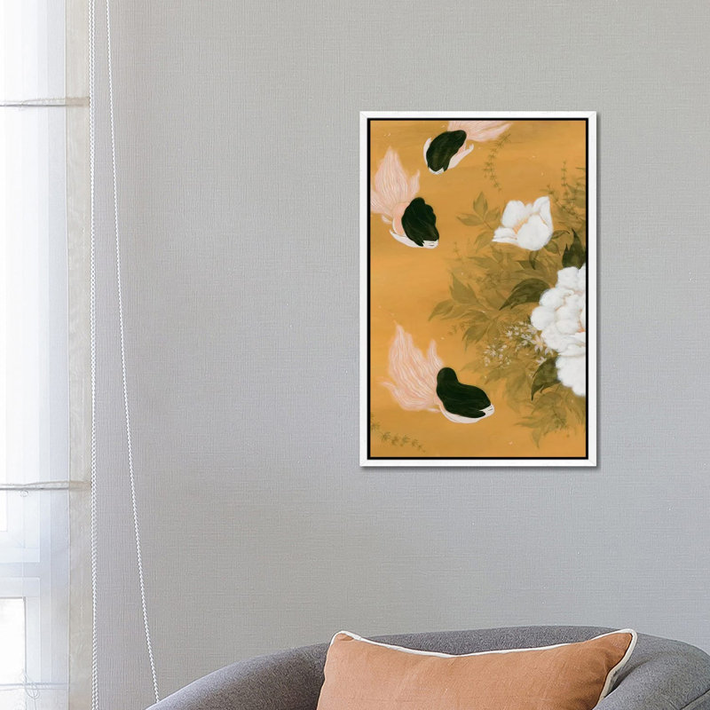 Goldfish Mermaid - Peony and Ballerinas I 1 Piece Painting on Canvas, 66.04 cm H x 45.72 cm W, White Framed