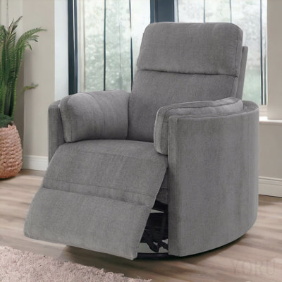 Sagen Charcoal Chenille Glider Recliner With Swivel