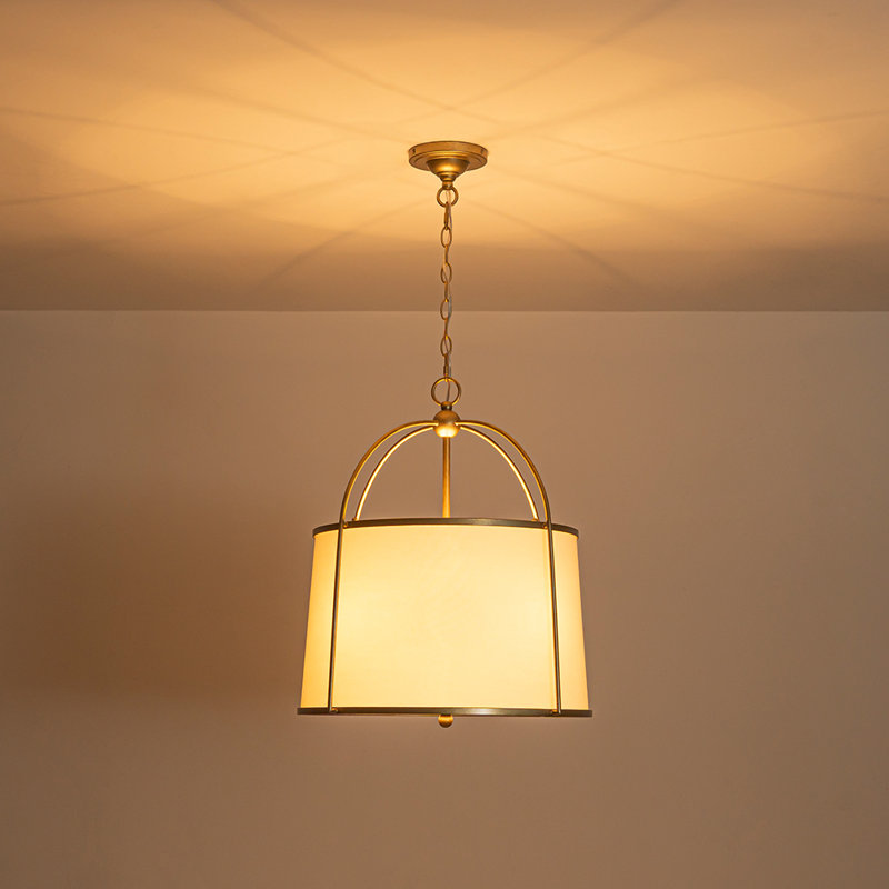 4 - Light Fabric Shade Linen Drum Lantern Pendant Light