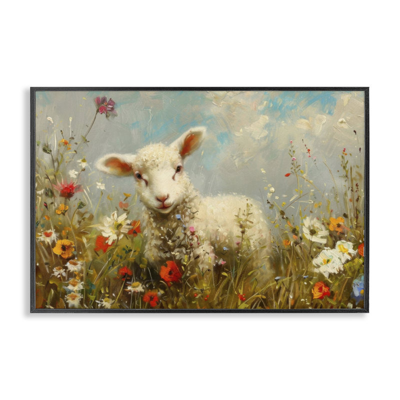 «Wildflower Lamb Portrait», estampe numérique, design par LSR Design Studio, H 12 po x l 18 po, Giclée encadrée noir minuit