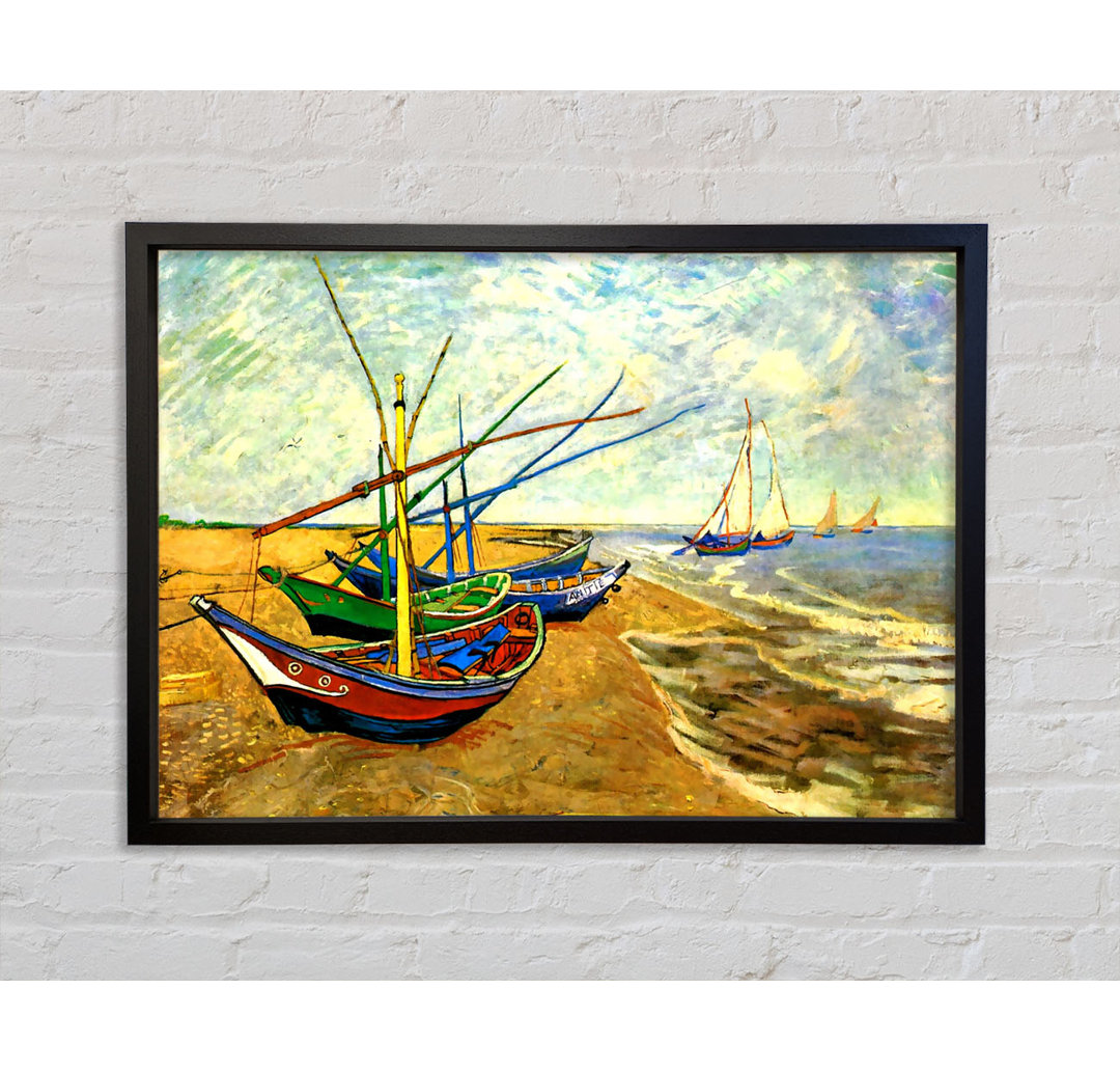 Fischerboote am Strand von Saintes-Maries von Vincent Van Gogh - Einzelbildrahmen Kunstdrucke auf Leinwand