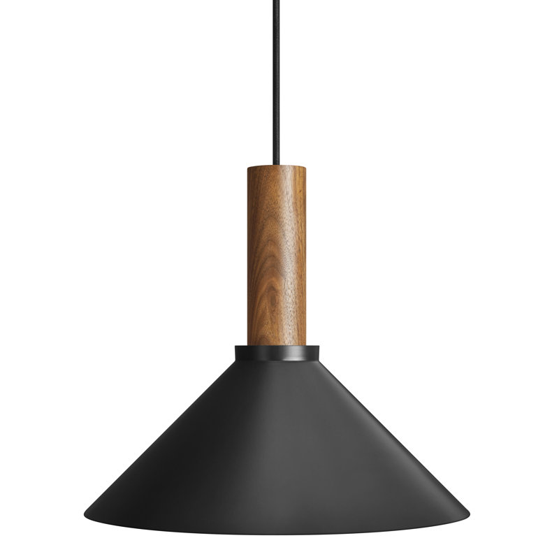 Luminaire suspendu Emblem, Noir, H 12 po x l 14 po x P 14 po, Noyer