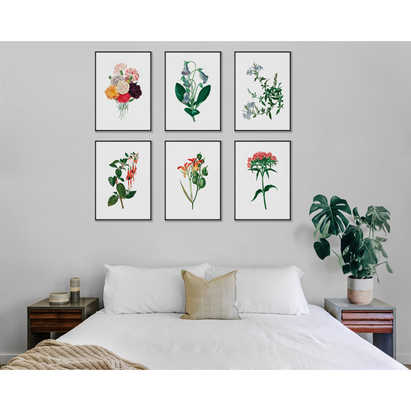 Ensemble de 6 pièces de fleurs rétro sur papier, H 16 po x l 12 po