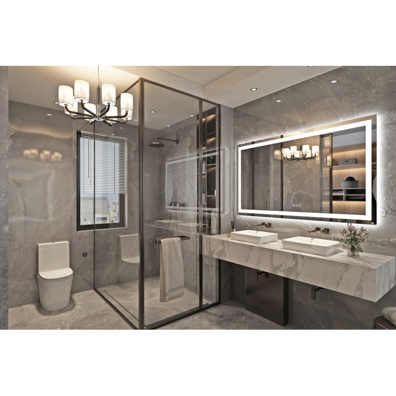 Miroir de salle de bain mural à DEL sans cadre à intensité variable, 60 po x 36 po