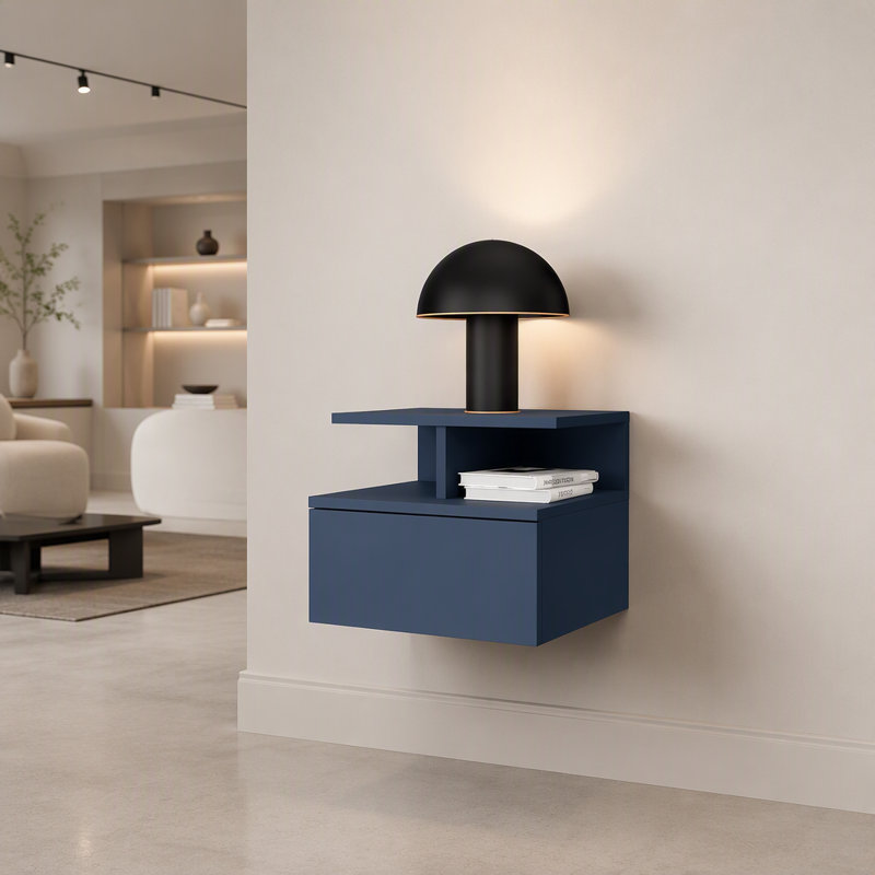 Table de chevet H 11,6 po, 1 tiroir, 3 tablettes, bleu Alby - Chambre