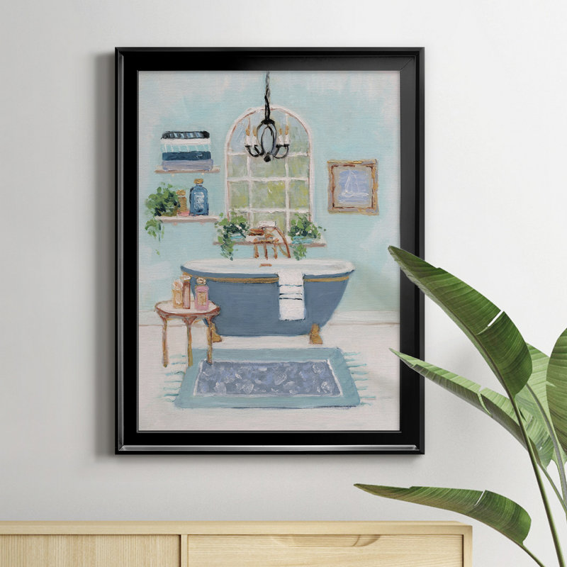 «Blue Bath I», peinture sur toile encadrée, H 18,5 po x l 24,5 po x P 1,5 po, Noir