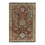 Caucasian Rug In Brown, Blue And Red Floral Pattern