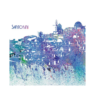 Santorini Greece Skyline Silhouette Impressionistic Splash 1 Piece Wrapped Canvas Painting