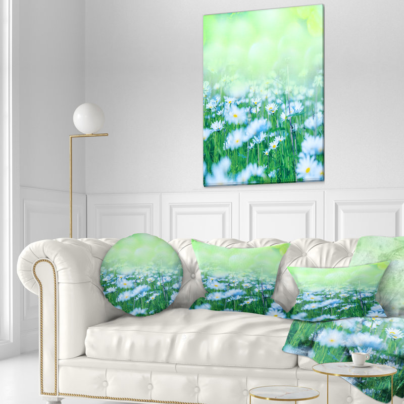 Chamomile Flowers on Green Background - Floral Printed Pillow, 16" x 16", Throw Pillow