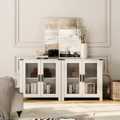 Sideboard Buffet With 4-Mesh Doors, Adjustable Shelves, Wood Coffee Bar For Kitchen, Dining & Bedroom Storage