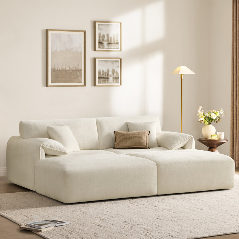 Bodhild 94.8" Feather-Filled Chenille Upholstered Sleeper Sofa, Cream