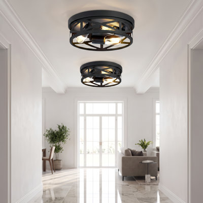 12.7" 3-Light Farmhouse Matte Black Close to Ceiling Light Fixture (Set of 2)