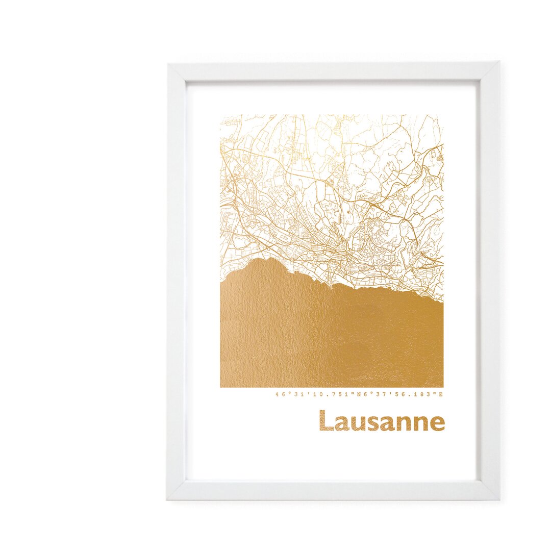 Gerahmtes Papierbild - Grafikdruck „Lausanne Map”