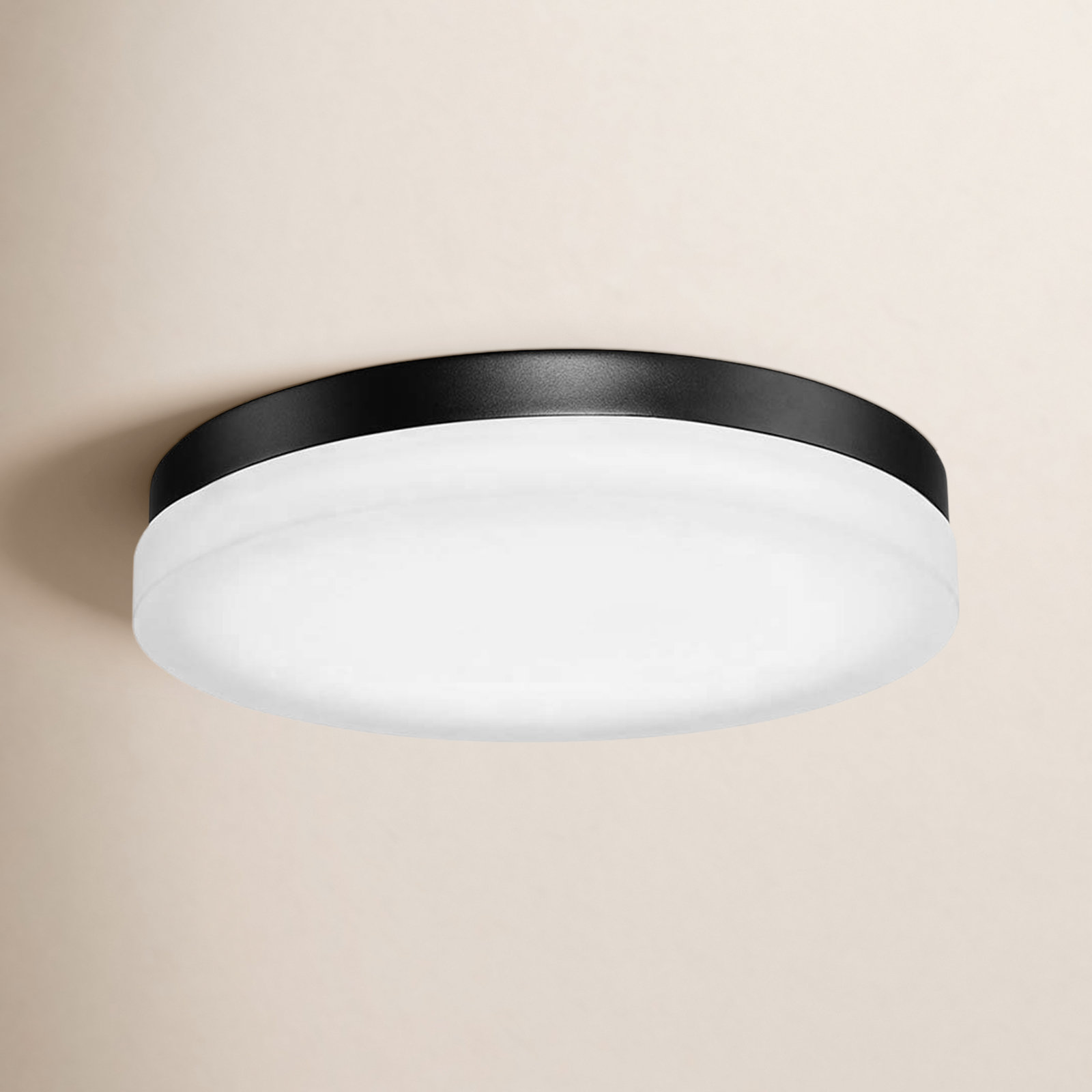 Single Light Glass LED Flush Mount, Black, 3000K, 2.5" Hx 14" W x 14" D