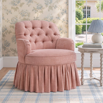 Maggie Swivel Accent Chair With Pleated Skirt For Living Room, Bedroom, Office, Pink