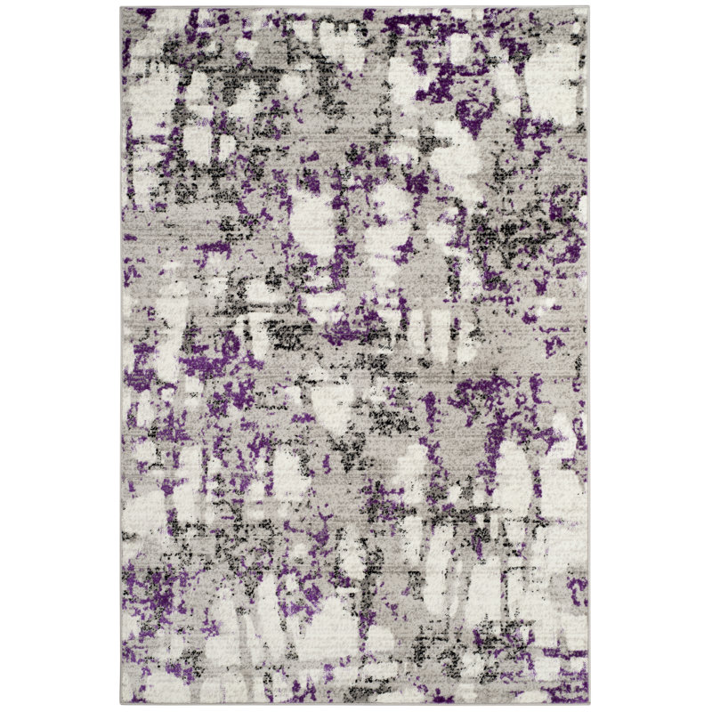 Jeter Abstract Gray/Purple Area Rug, Rectangle 6' x 9'