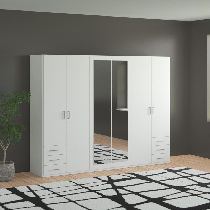 Adrik 6 Door Manufactured Wood Wardrobe, White